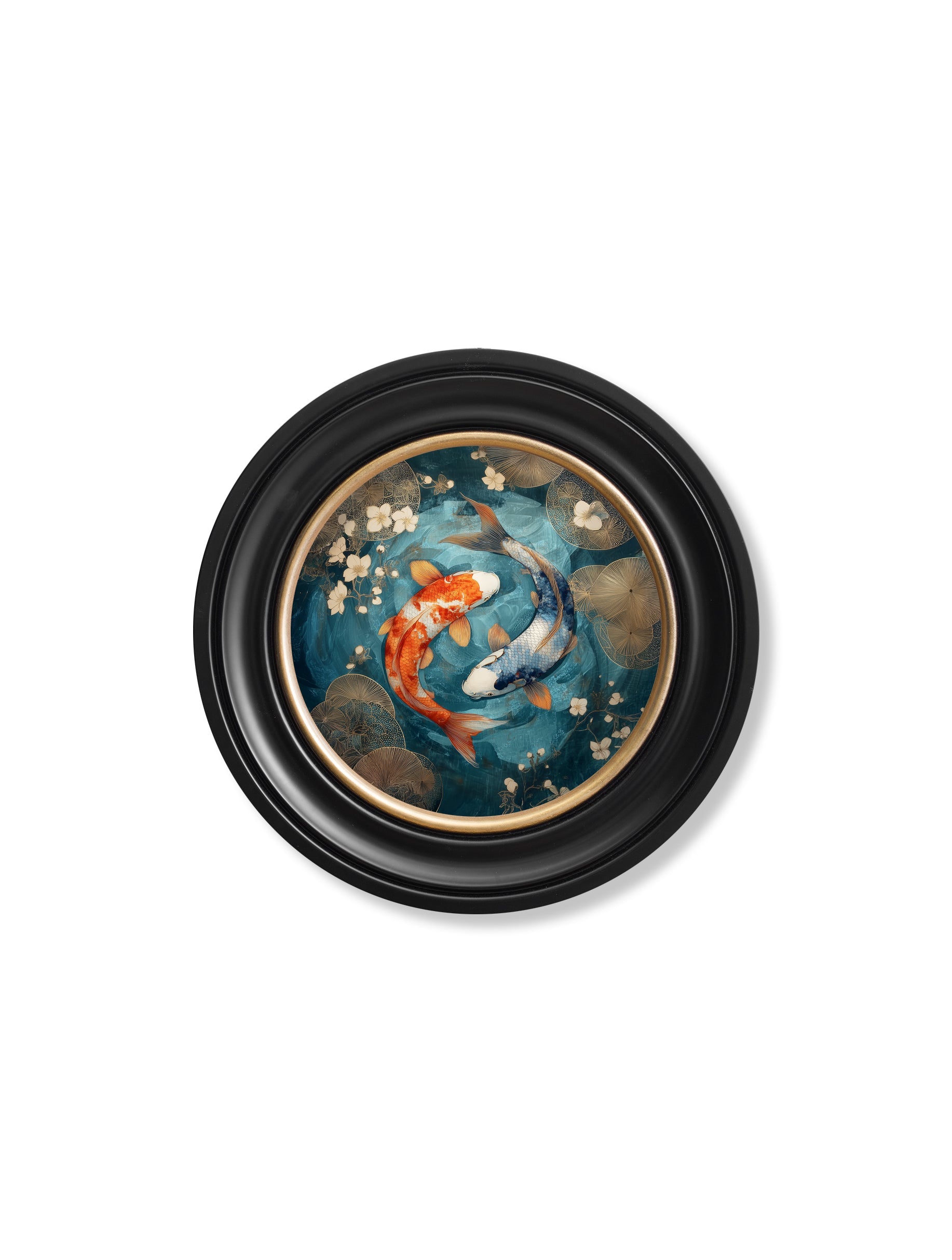 Japanese Koi Carps Dusk -  Oxford Round Frame