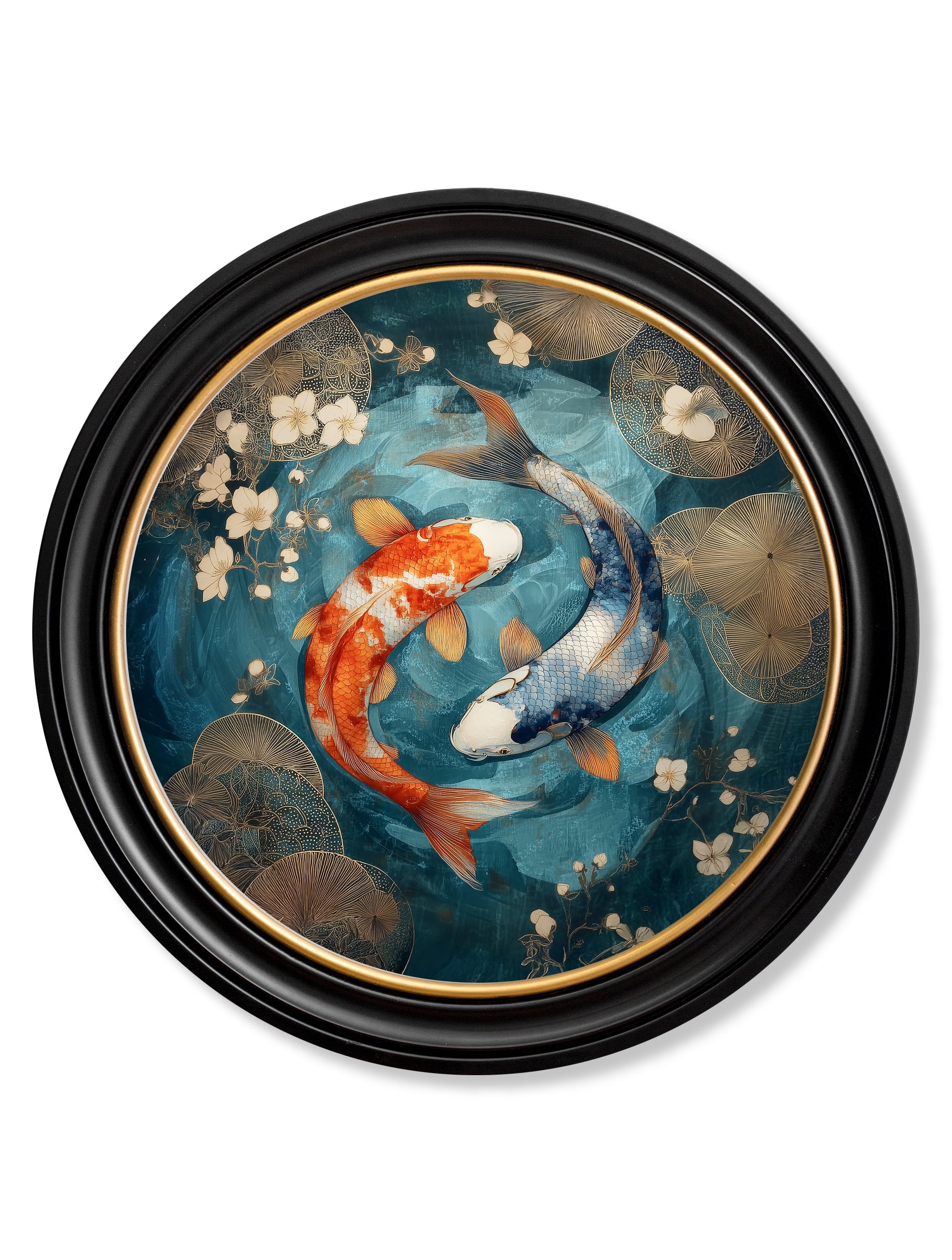 Japanese Koi Carps Dusk -  Oxford Round Frame