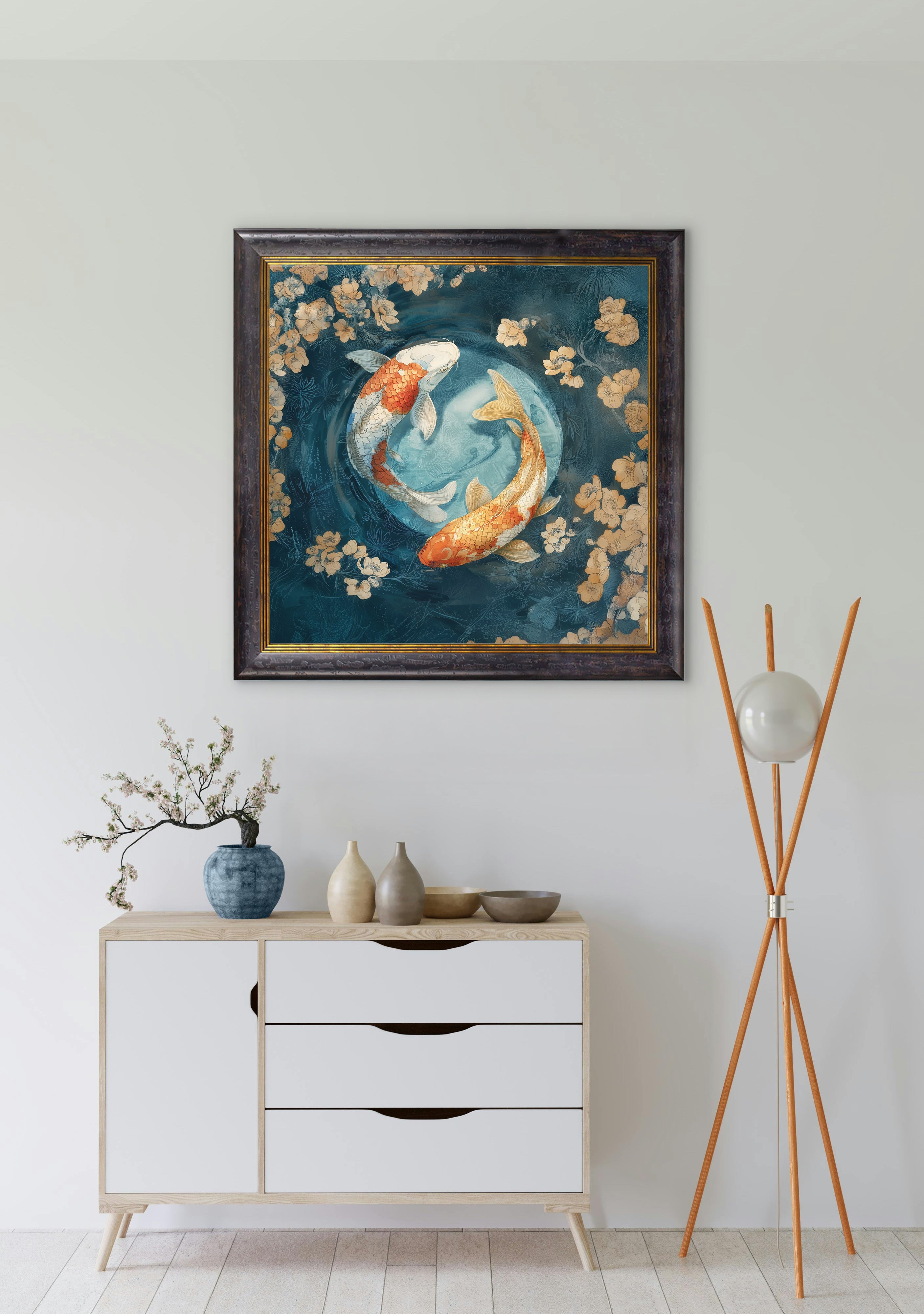 Japanese Koi Carps Dawn -  Oxford Square Frame