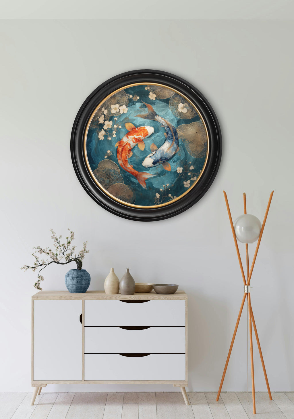 Japanese Koi Carps Dusk -  Oxford Round Frame