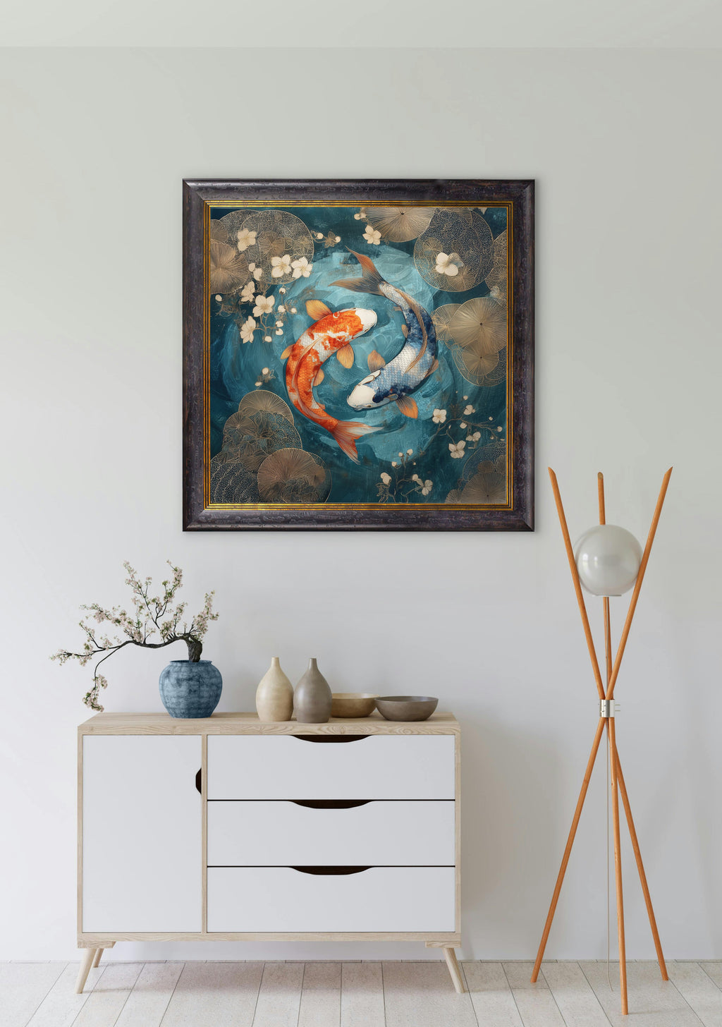 Japanese Koi Carps Dusk -  Oxford Square Frame