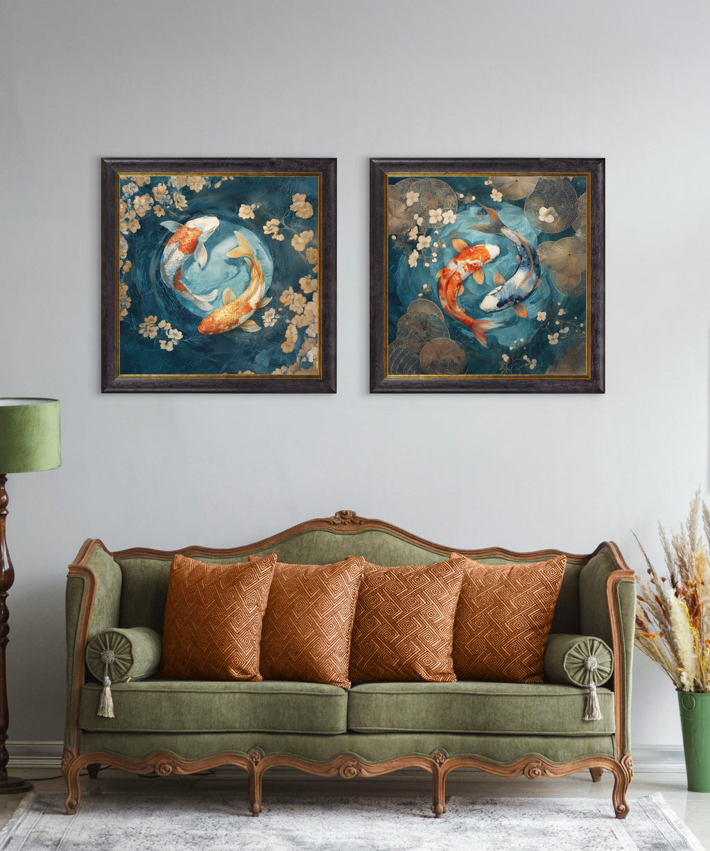 Japanese Koi Carps Dusk -  Oxford Square Frame