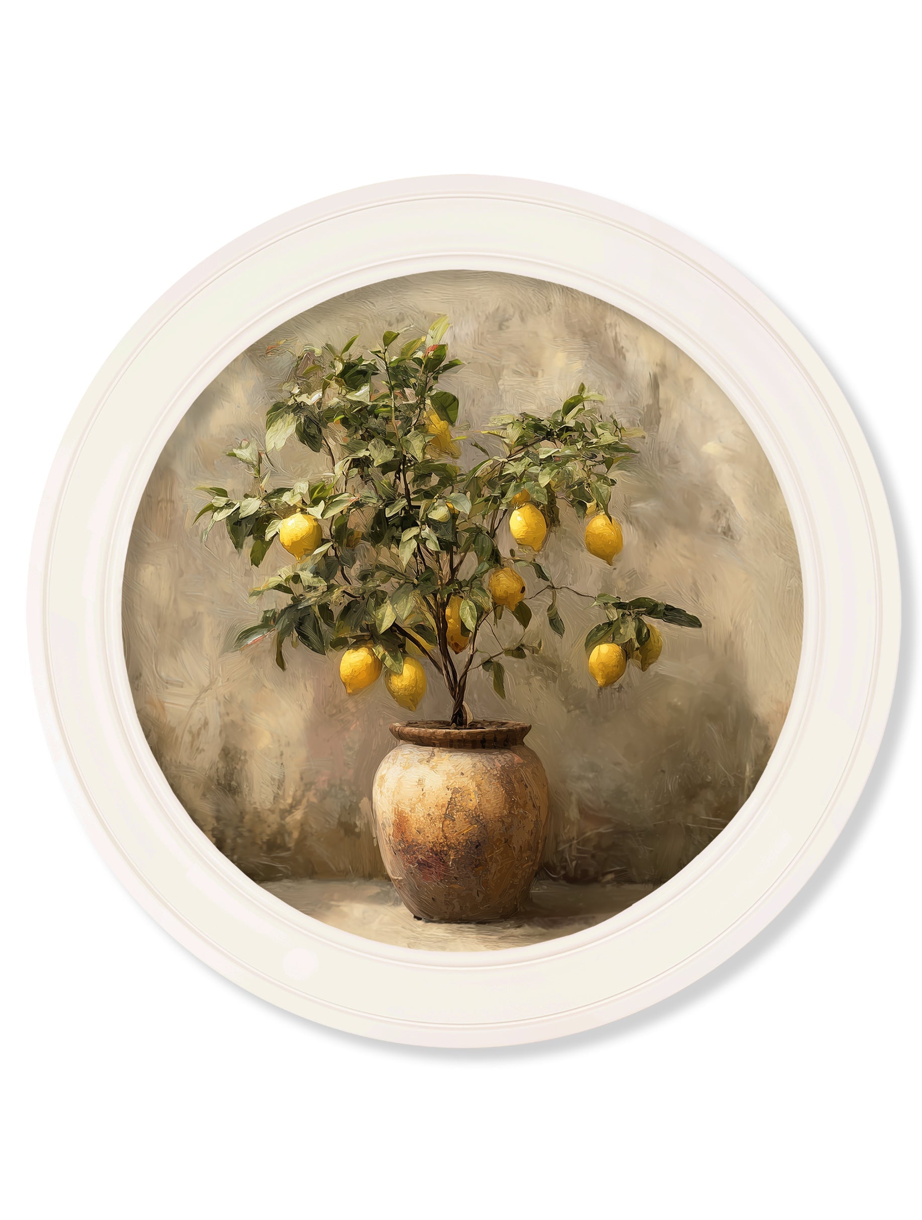 Mediterranean Lemon Tree - Oxford Strong White Round Frame