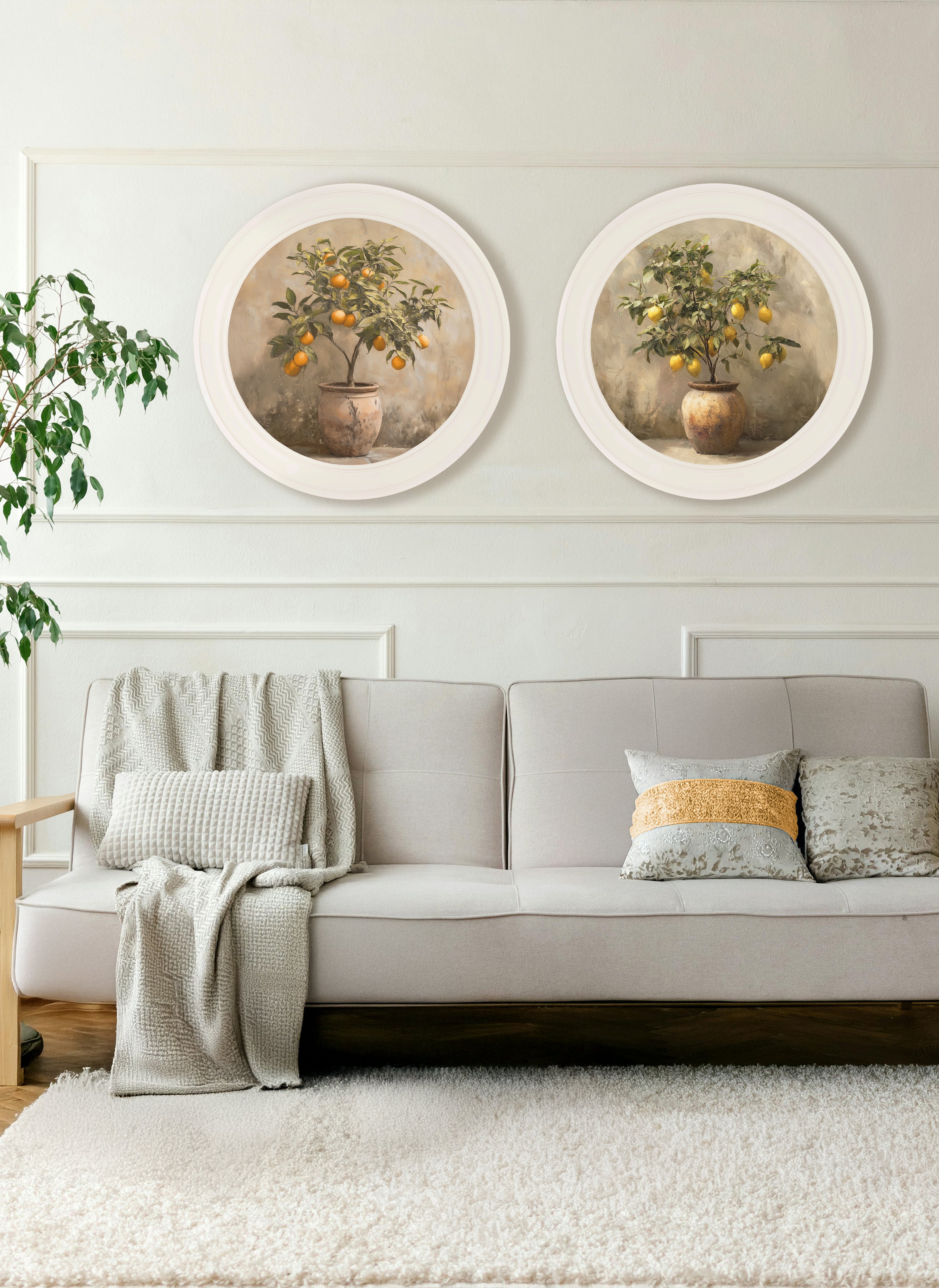 Mediterranean Orange Tree - Oxford Strong White Round Frame