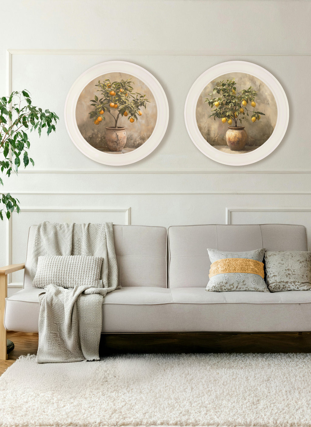 Mediterranean Lemon Tree - Oxford Strong White Round Frame
