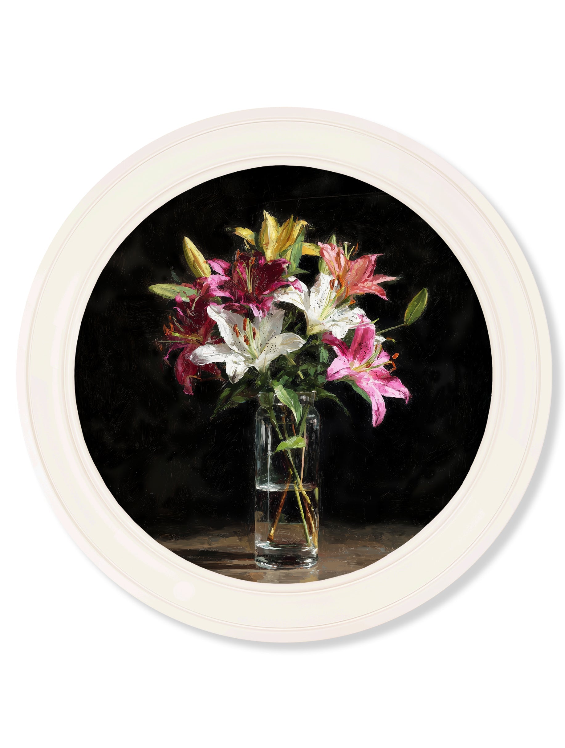 Lilies After Dark - Oxford Strong White Round Frame