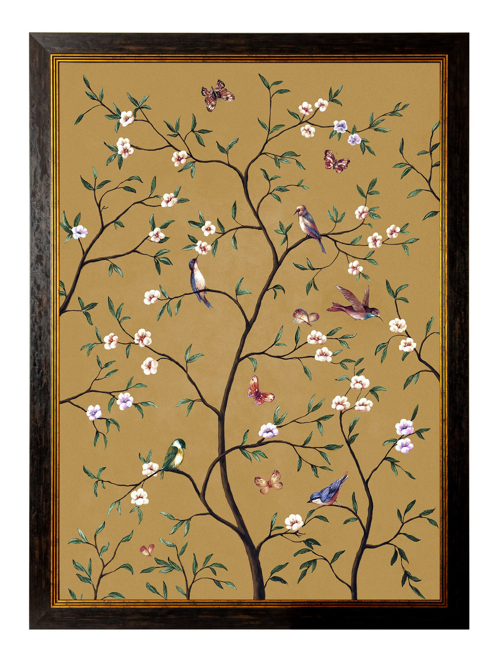 Decorative wall art with birds and flowers on a beige background