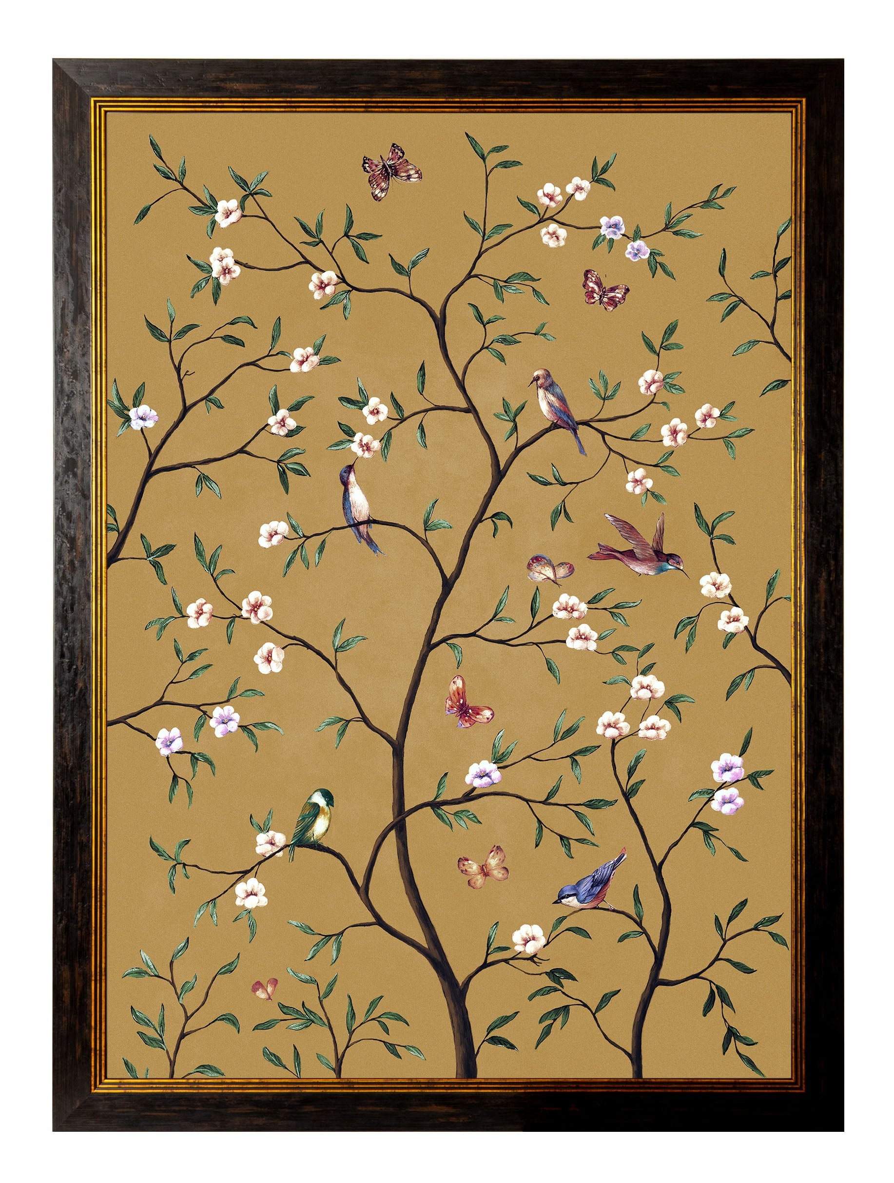 Decorative wall art with birds and flowers on a beige background