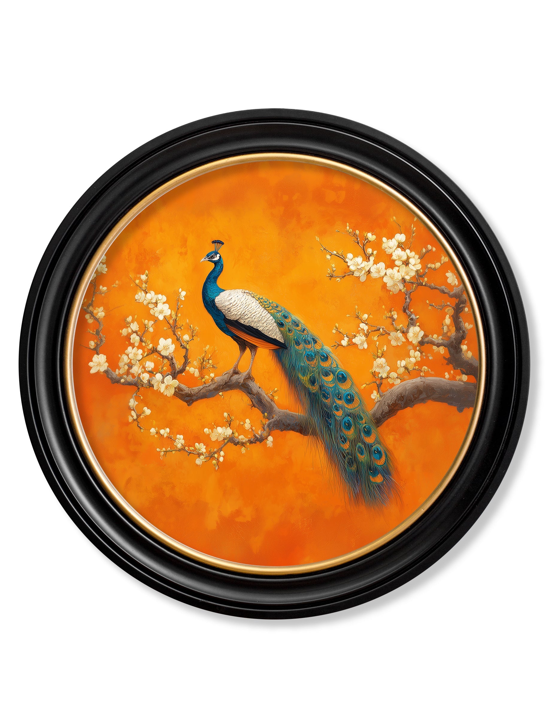 Peacocks In Saffron Garden - Oxford Round Frame