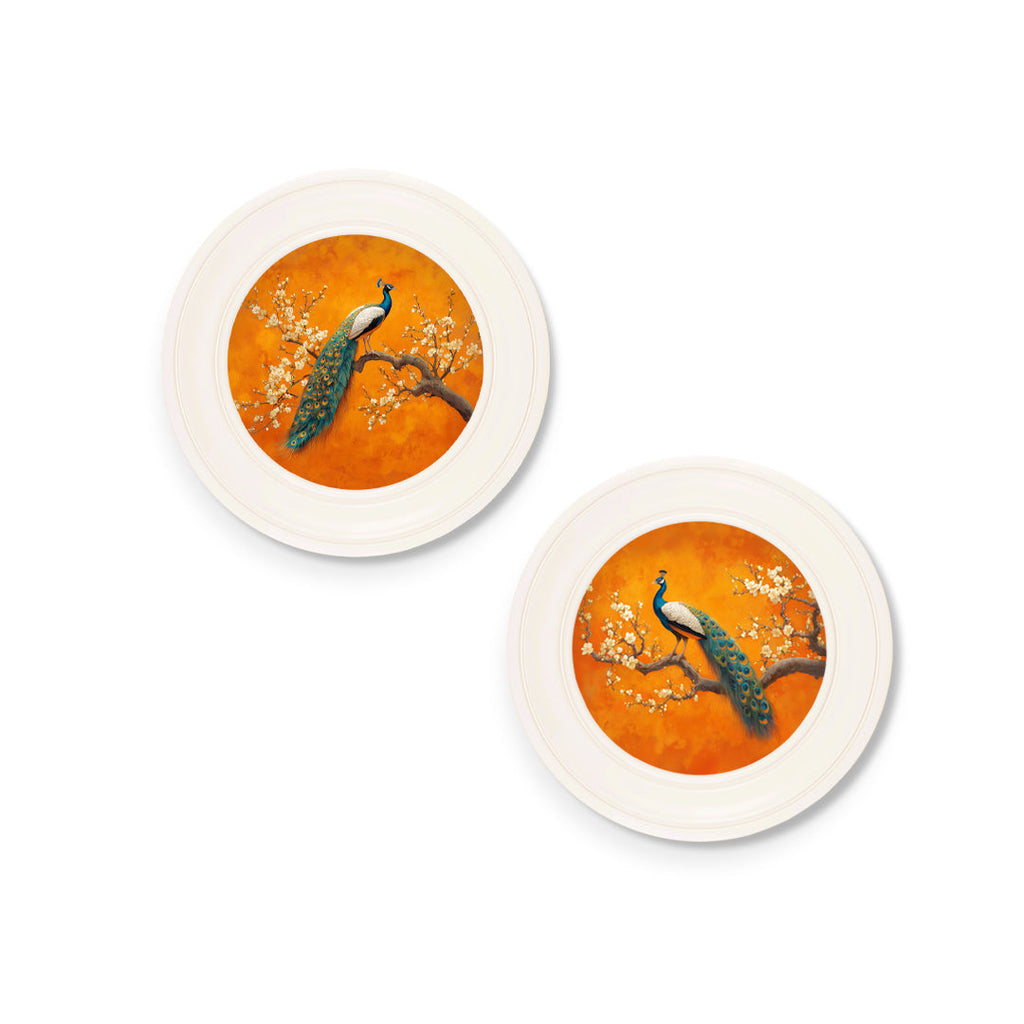Peacocks In Saffron Garden - Oxford Strong White Round Frame