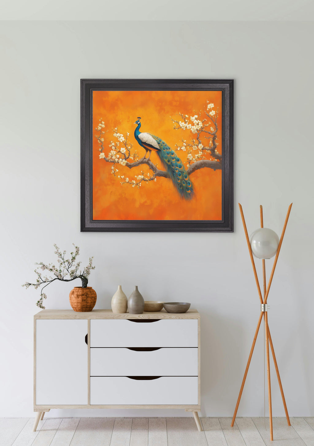 Peacocks In Saffron Garden - Black Hurstwood Square Frame