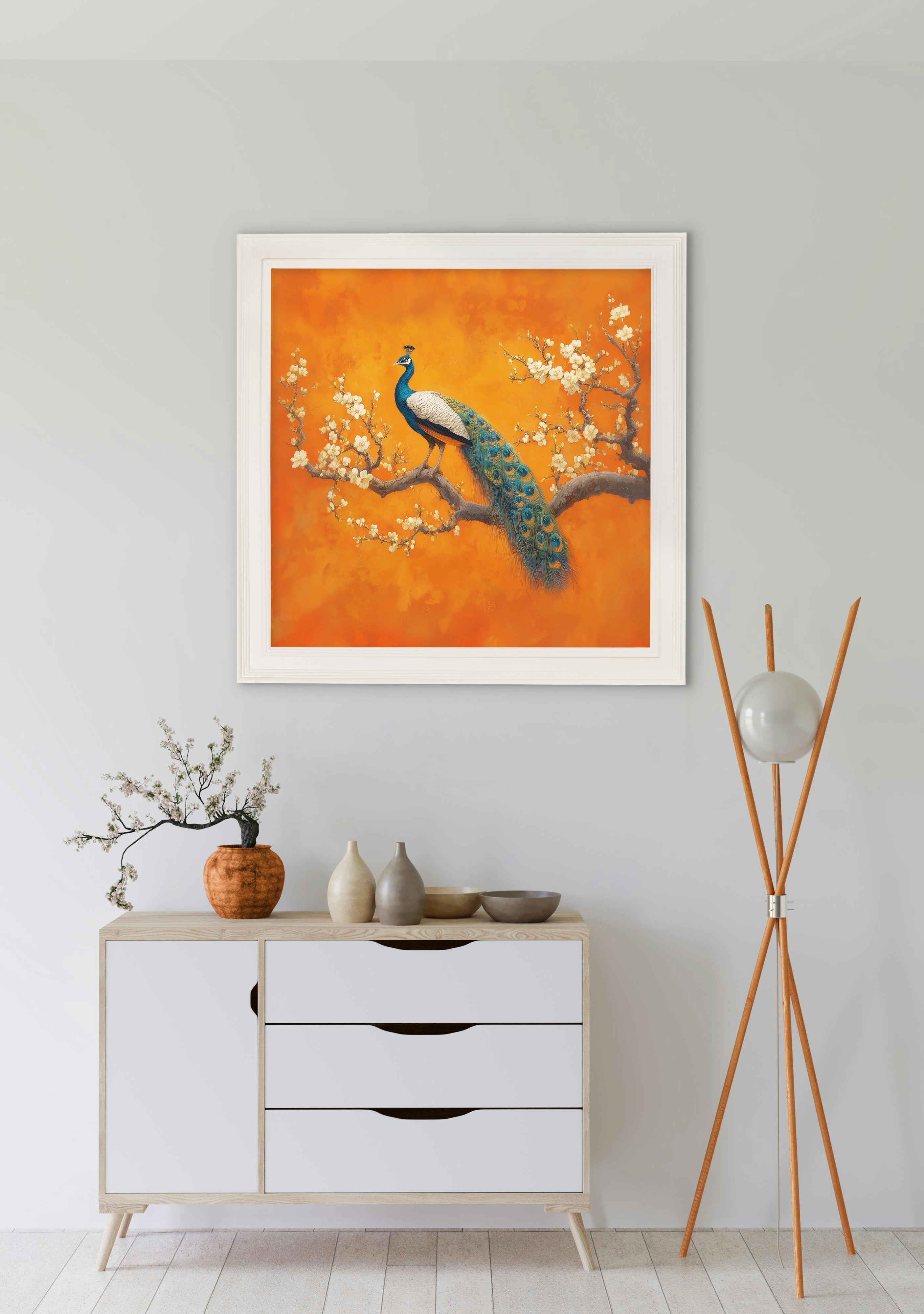 Peacocks In Saffron Garden - Cream Hurstwood Square Frame