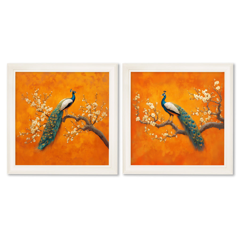 Peacocks In Saffron Garden - Cream Hurstwood Square Frame