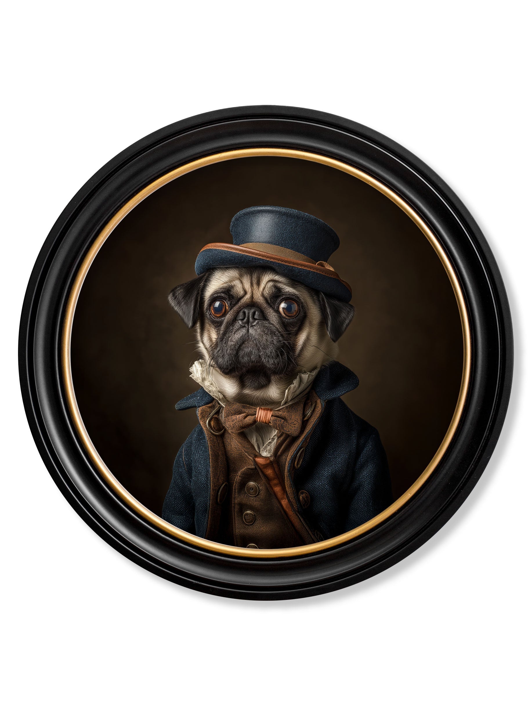 Sir Puggington - Gentleman Pug Oxford Round Frame