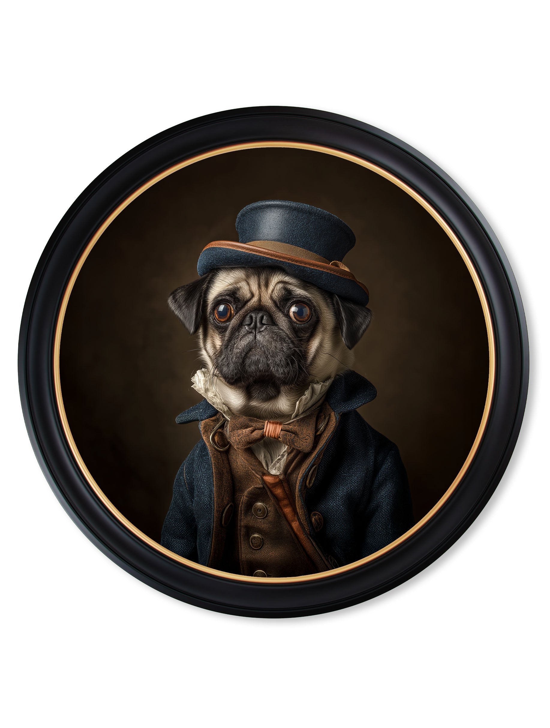 Sir Puggington - Gentleman Pug Oxford Round Frame