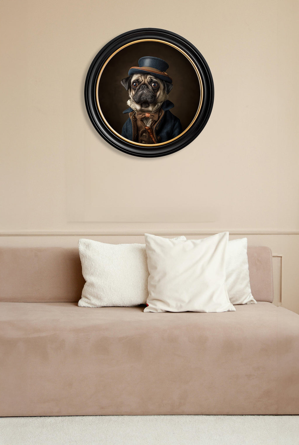 Sir Puggington - Gentleman Pug Oxford Round Frame