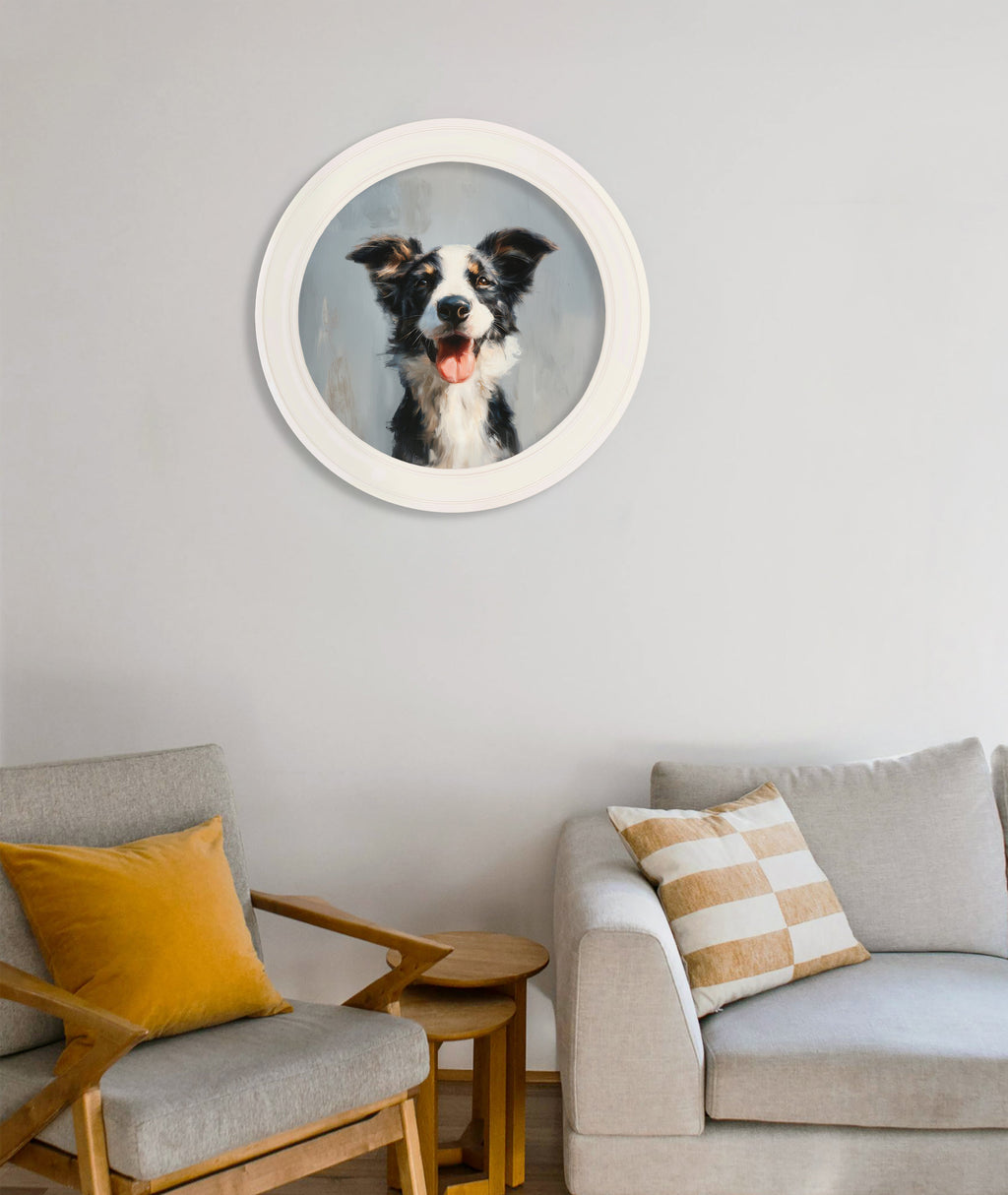 The Smiley Sheepdog - Oxford Strong White Round Frame