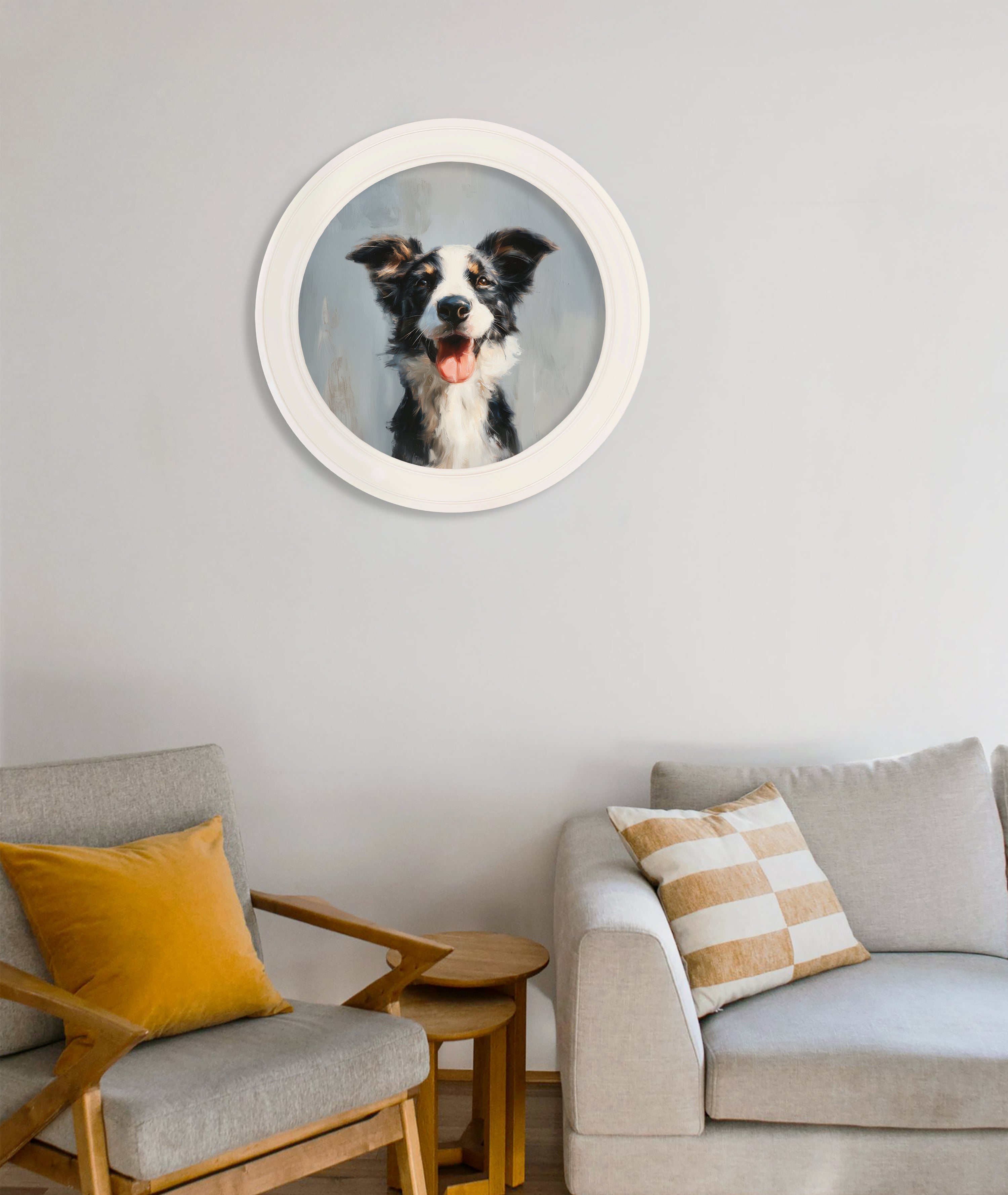 The Smiley Sheepdog - Oxford Strong White Round Frame
