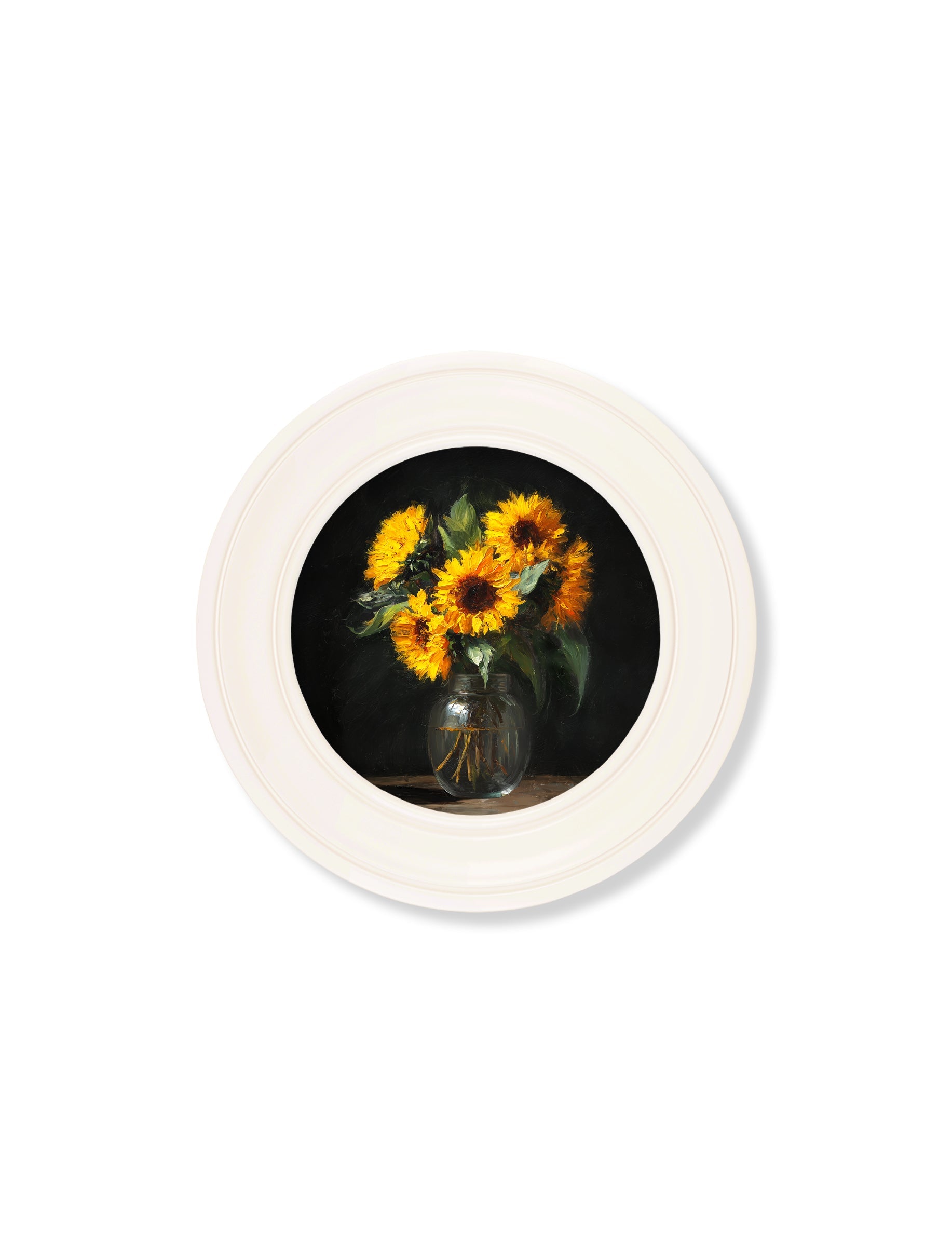 Sunflowers After Dark - Oxford Strong White Round Frame