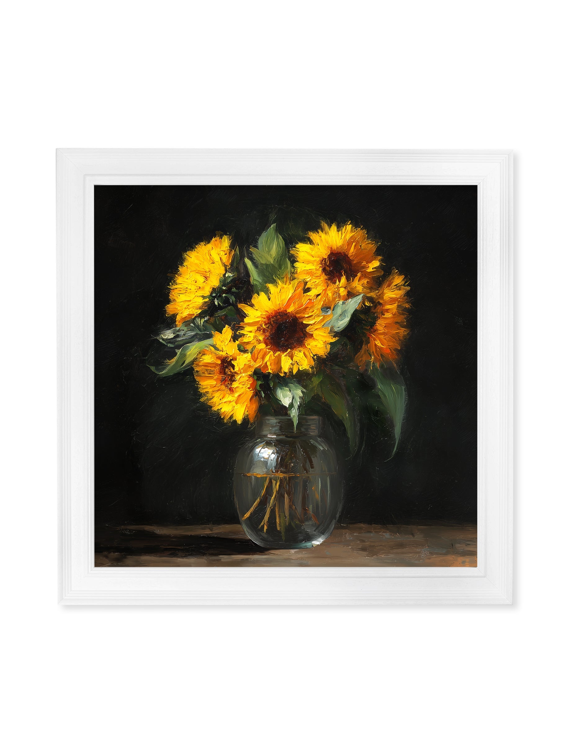 Sunflowers After Dark - White Hurstwood Square Frame