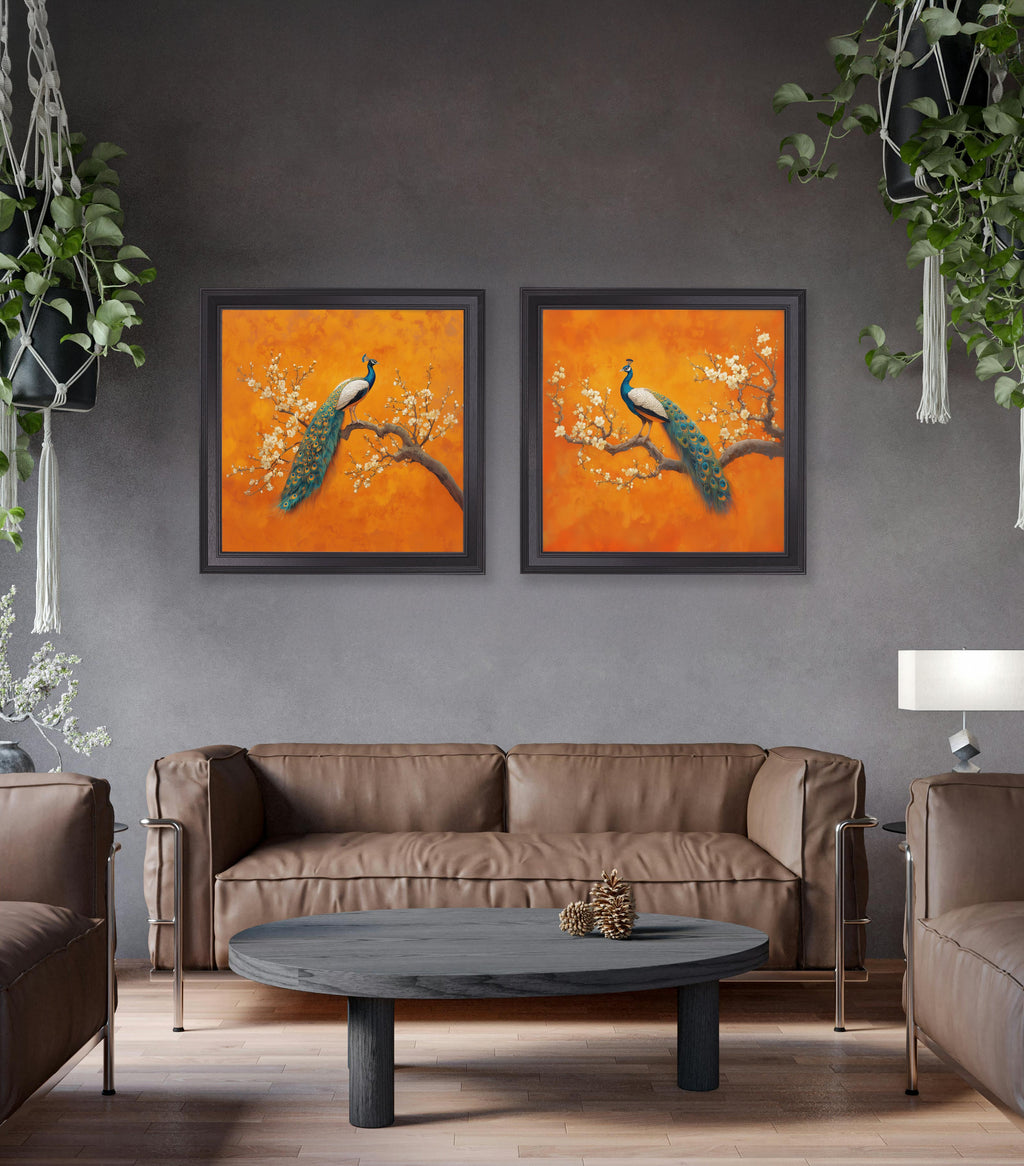 Peacocks In Saffron Garden - Black Hurstwood Square Frame