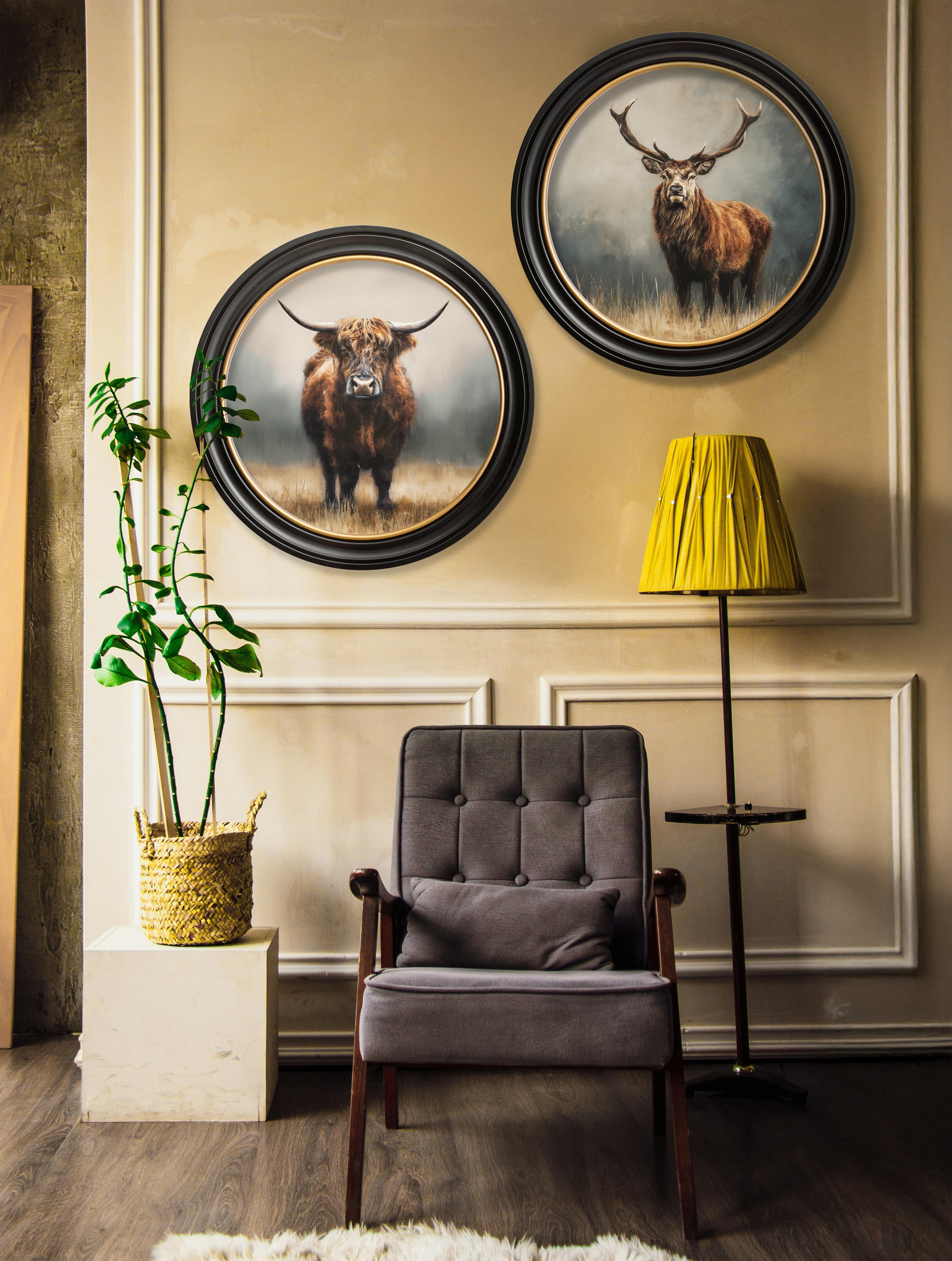 Highland Stag - Oxford Round Frame