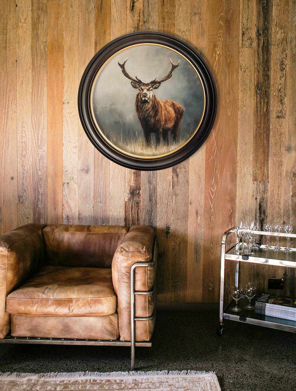 Highland Stag - Oxford Round Frame