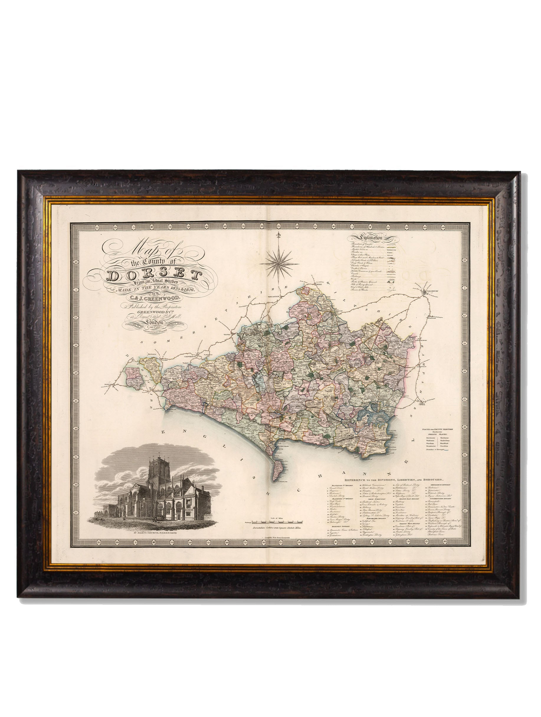 c.1830 County Maps of England | Restored Victorian Map Framed Print
