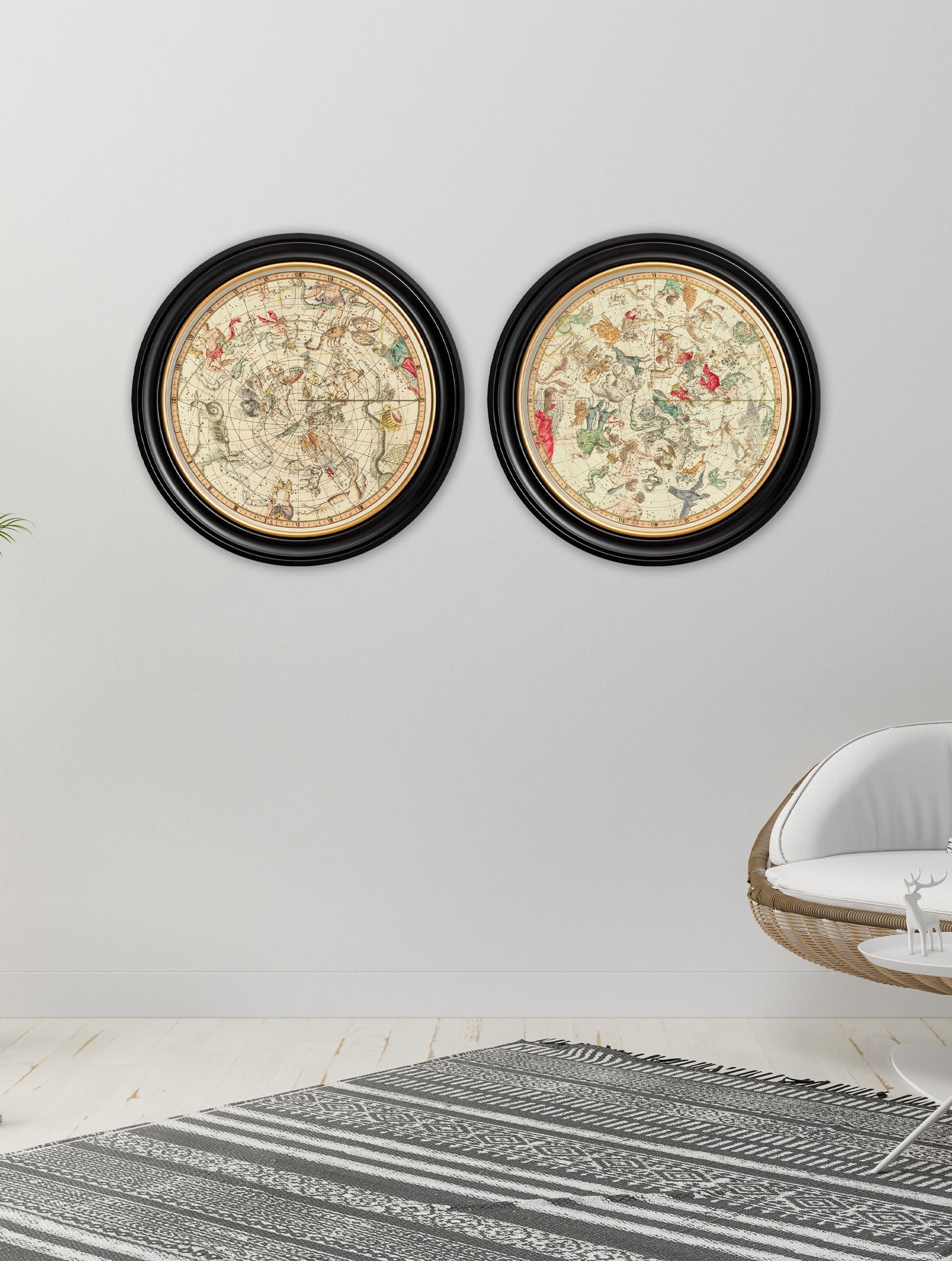 c.1820 Map of Constellations - Round Frame
