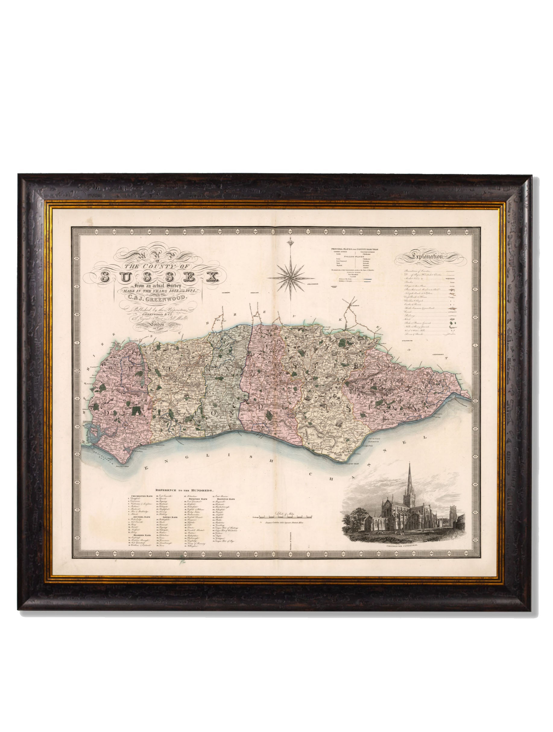 c.1830 County Maps of England | Restored Victorian Map Framed Print